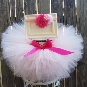 Light pink tutu fusia ribbon and Headband size 12